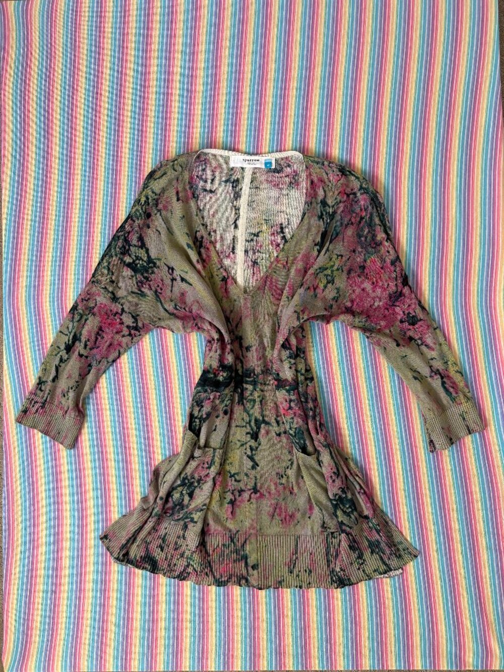 Anthropologie Sparrow Linen Blend Tunic Sweater Watercolor Print Size Medium